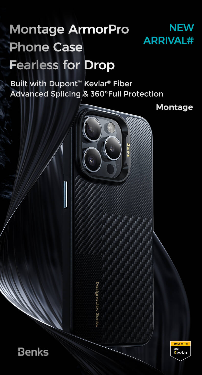 Apple iPhone 15 Pro Max Case M-safe Charging Feature Carbon Fiber Benks Montage Hybrid ArmorPro Kevlar Cover Black