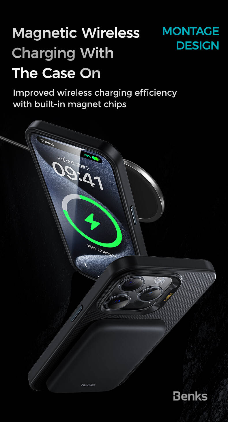 Apple iPhone 15 Pro Max Case M-safe Charging Feature Carbon Fiber Benks Montage Hybrid ArmorPro Kevlar Cover Black