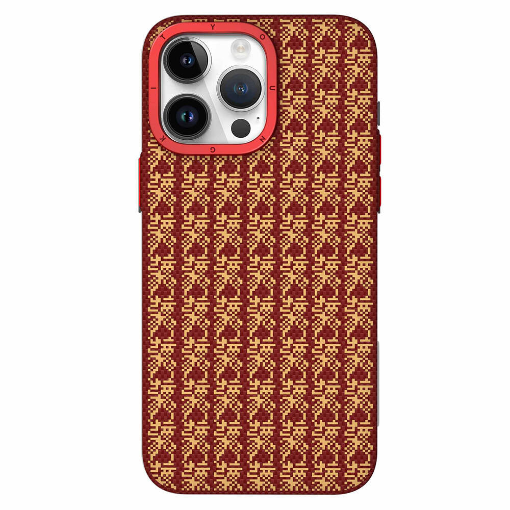 Apple iPhone 15 Pro Max Case M-safe Charging Feature Kevlar 1500D Youngkit Auspicious Loong Series Cover Red