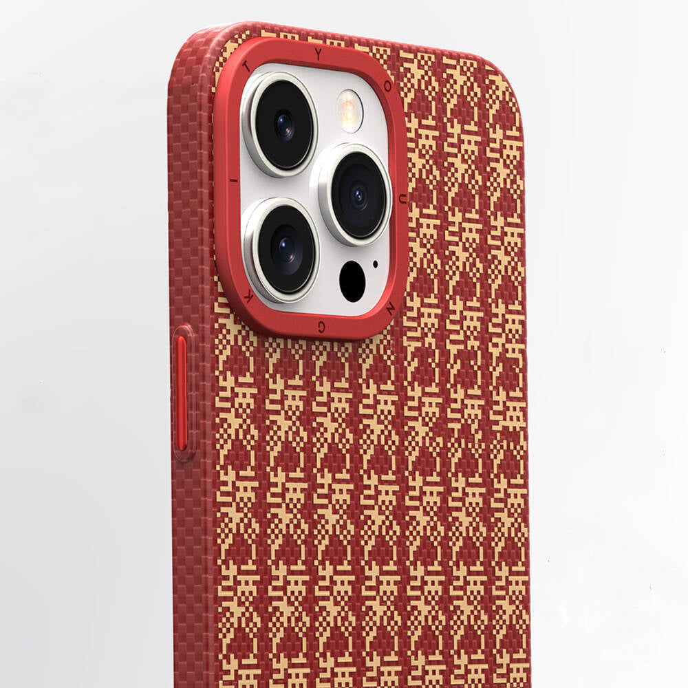 Apple iPhone 15 Pro Max Case M-safe Charging Feature Kevlar 1500D Youngkit Auspicious Loong Series Cover Red