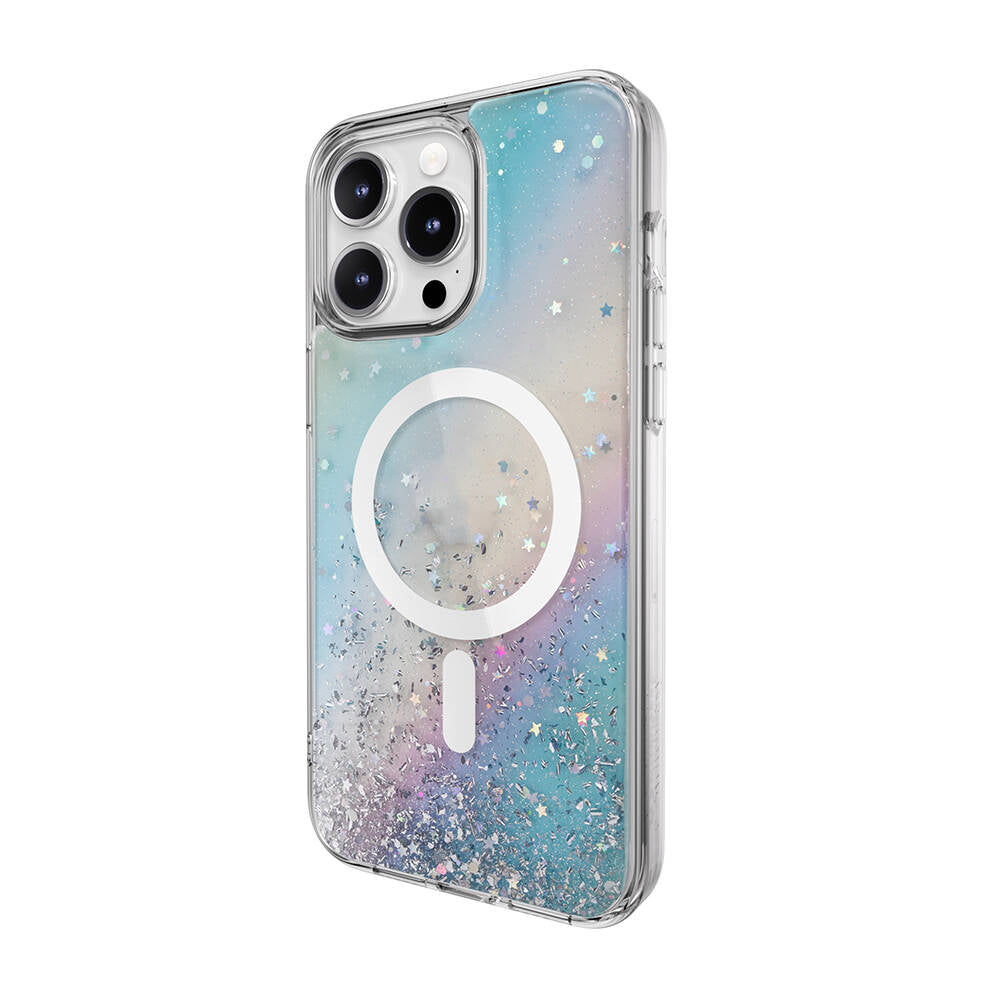 Apple iPhone 15 Pro Max Kılıf M-safe Şarj Özellikli Parlayan Simli Şeffaf Lisanslı Switcheasy Starfield-M Kapak Colorful