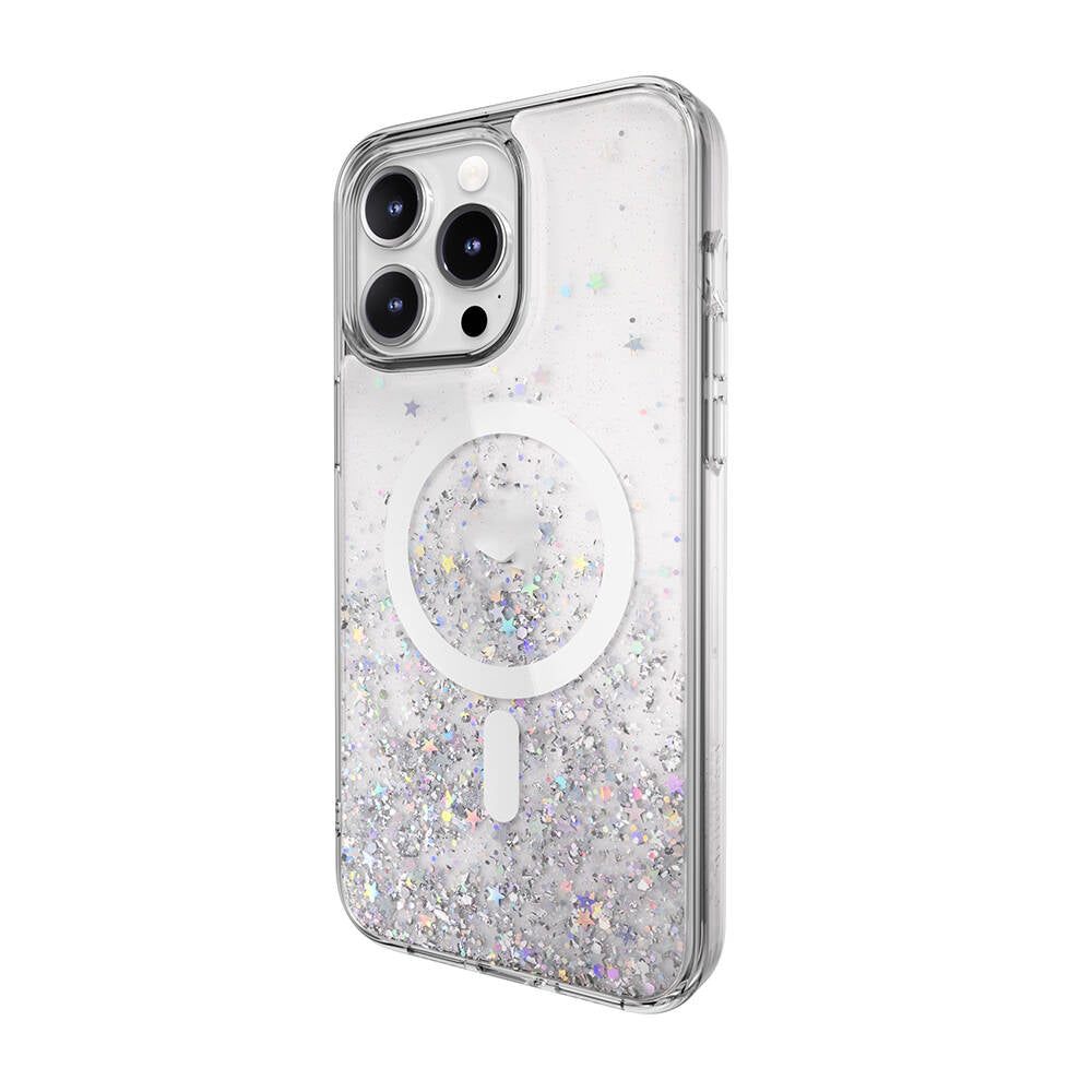 Apple iPhone 15 Pro Max Kılıf M-safe Şarj Özellikli Parlayan Simli Şeffaf Lisanslı Switcheasy Starfield-M Kapak Colorful