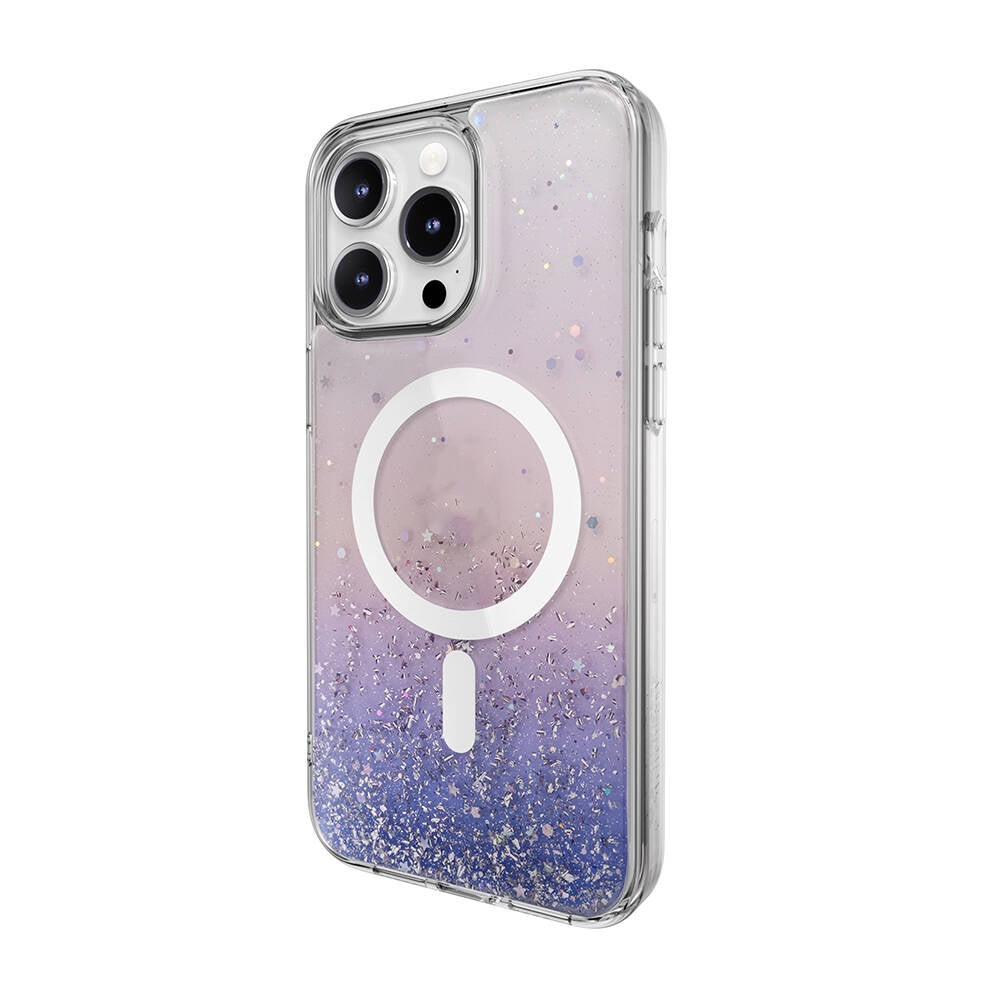 Apple iPhone 15 Pro Max Kılıf M-safe Şarj Özellikli Parlayan Simli Şeffaf Lisanslı Switcheasy Starfield-M Kapak Colorful