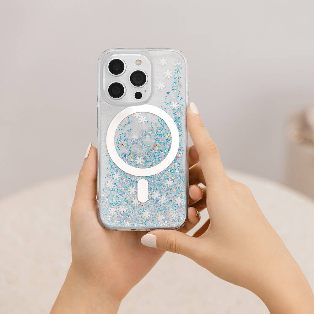 Apple iPhone 15 Pro Max Kılıf M-safe Şarj Özellikli Parlayan Simli Şeffaf Lisanslı Switcheasy Starfield-M Kapak Colorful