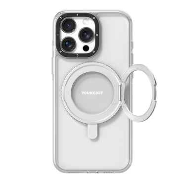 Apple iPhone 15 Pro Max Kılıf M-safe Şarj Özellikli Parmak Ring Standlı Youngkit Pivot Serisi Kapak Şeffaf