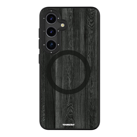 Galaxy S24 Kılıf M-safe Şarj Özellikli Sararmaya Dayanıklı Youngkit Wood Forest Serisi Kapak Siyah