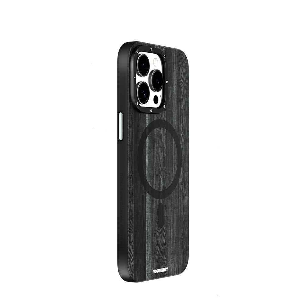 Apple iPhone 15 Pro Max Case M-safe Charging Feature Yellowing Resistant Youngkit Wood Forest Series Cover Brown