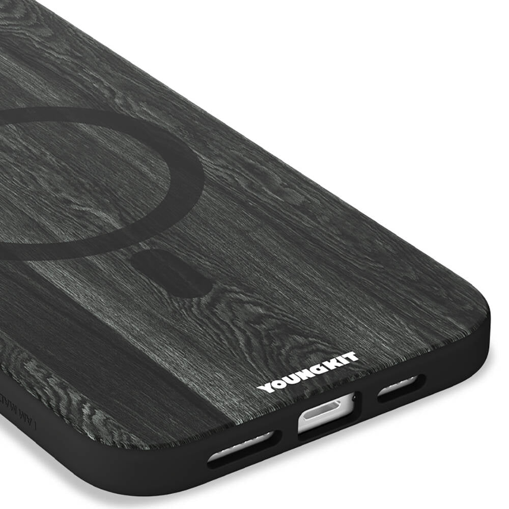 Apple iPhone 15 Pro Max Case M-safe Charging Feature Yellowing Resistant Youngkit Wood Forest Series Cover Brown
