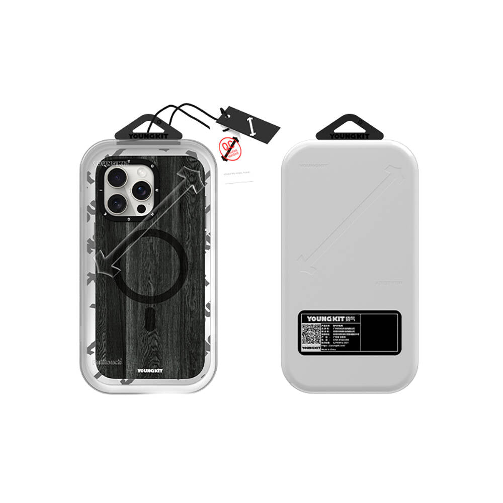 Apple iPhone 15 Pro Max Case M-safe Charging Feature Yellowing Resistant Youngkit Wood Forest Series Cover Black
