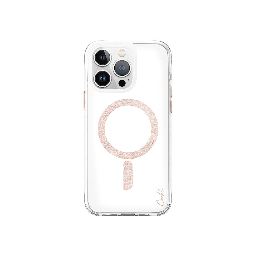Apple iPhone 15 Pro Max Case M-safe Charging Feature Glitter Magnetic Coehl Glace Cover Rose Gold
