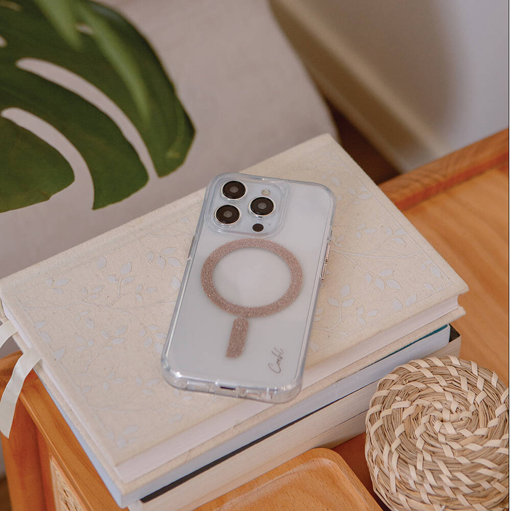 Apple iPhone 15 Pro Max Case M-safe Charging Feature Glitter Magnetic Coehl Glace Cover Rose Gold
