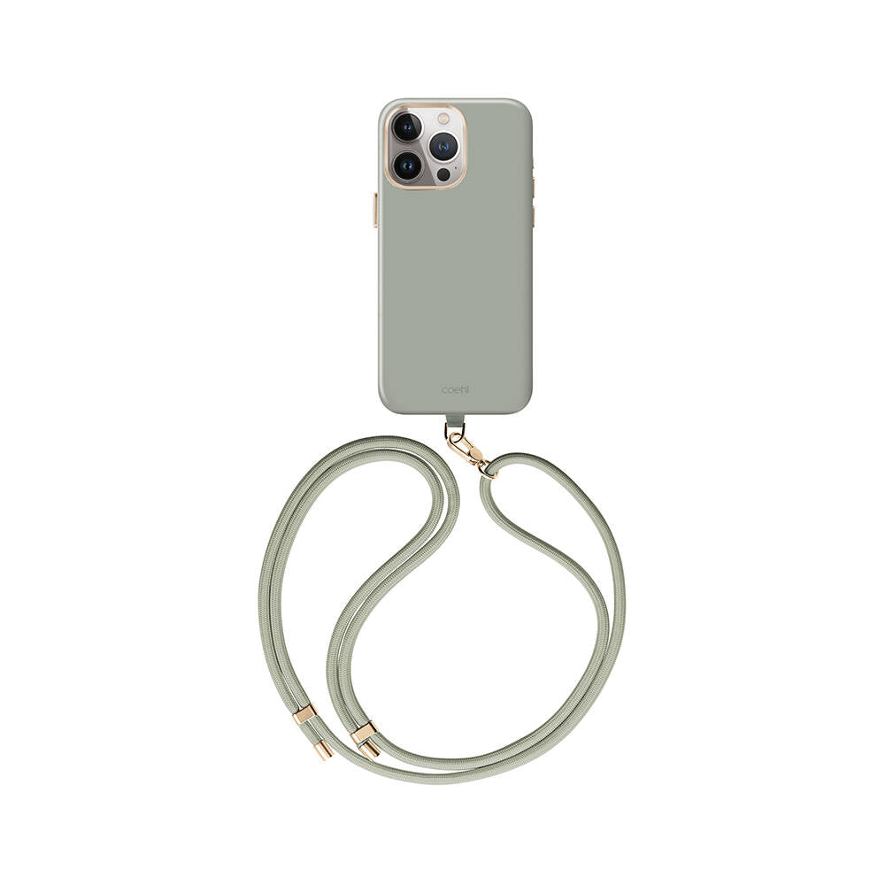 Apple iPhone 15 Pro Max Case M-safe Charging Feature Soft Smooth Surface Strap Rope Coehl Creme Cover Green