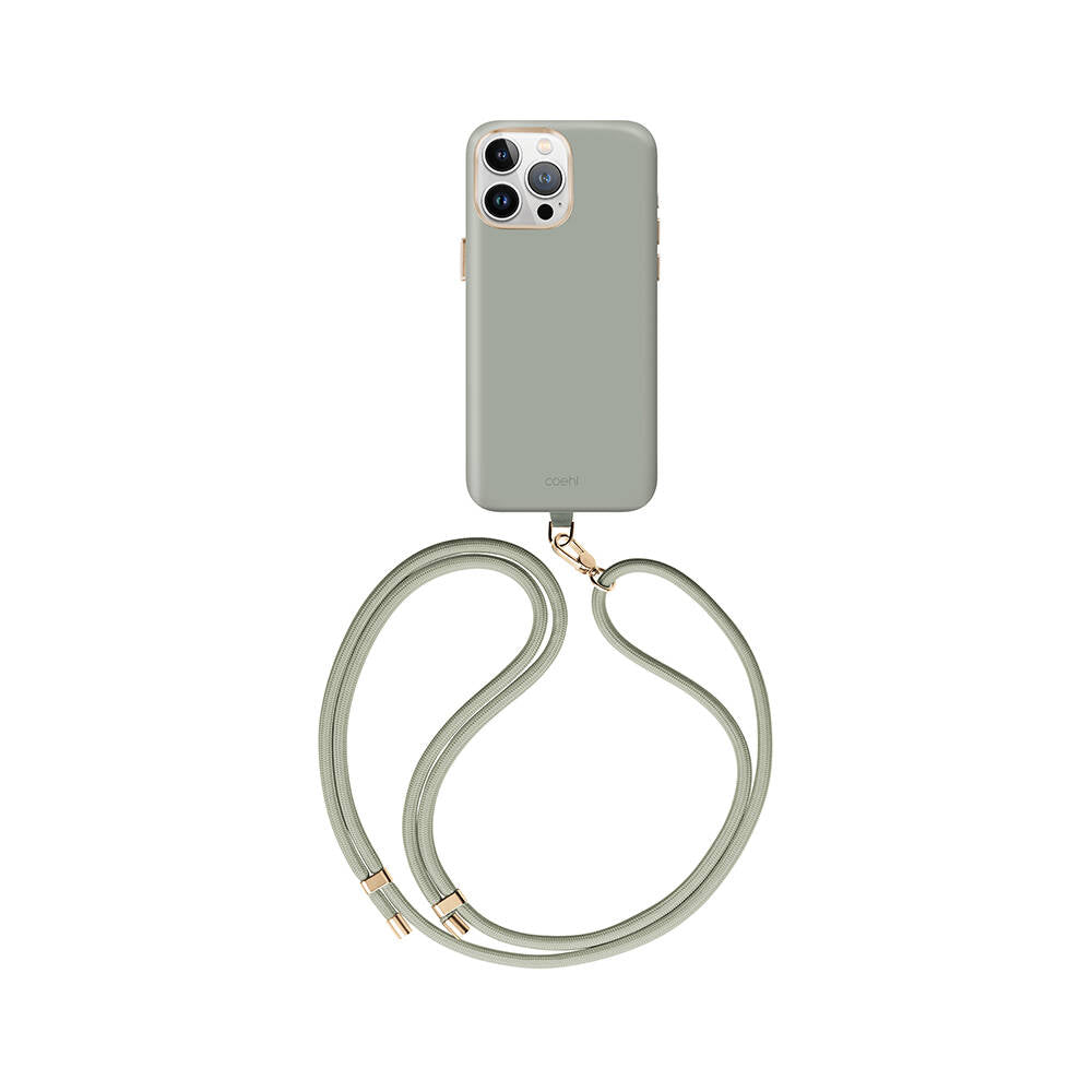 Apple iPhone 15 Pro Max Case M-safe Charging Feature Soft Smooth Surface Strap Rope Coehl Creme Cover Green