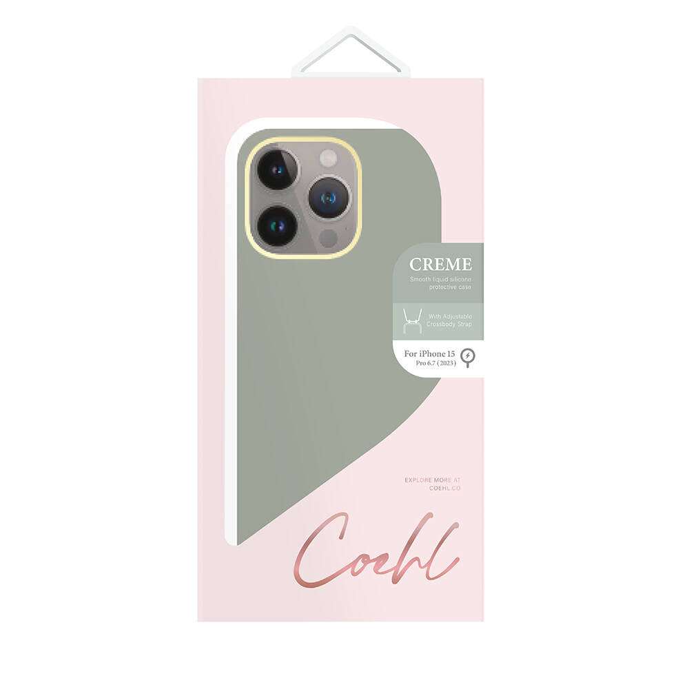 Apple iPhone 15 Pro Max Case M-safe Charging Feature Soft Smooth Surface Strap Rope Coehl Creme Cover Green