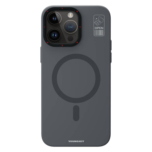 Apple iPhone 15 Pro Max Kılıf M-safe Şarj Özellikli Standlı YoungKit Hermit Bracket Serisi Kapak Gri