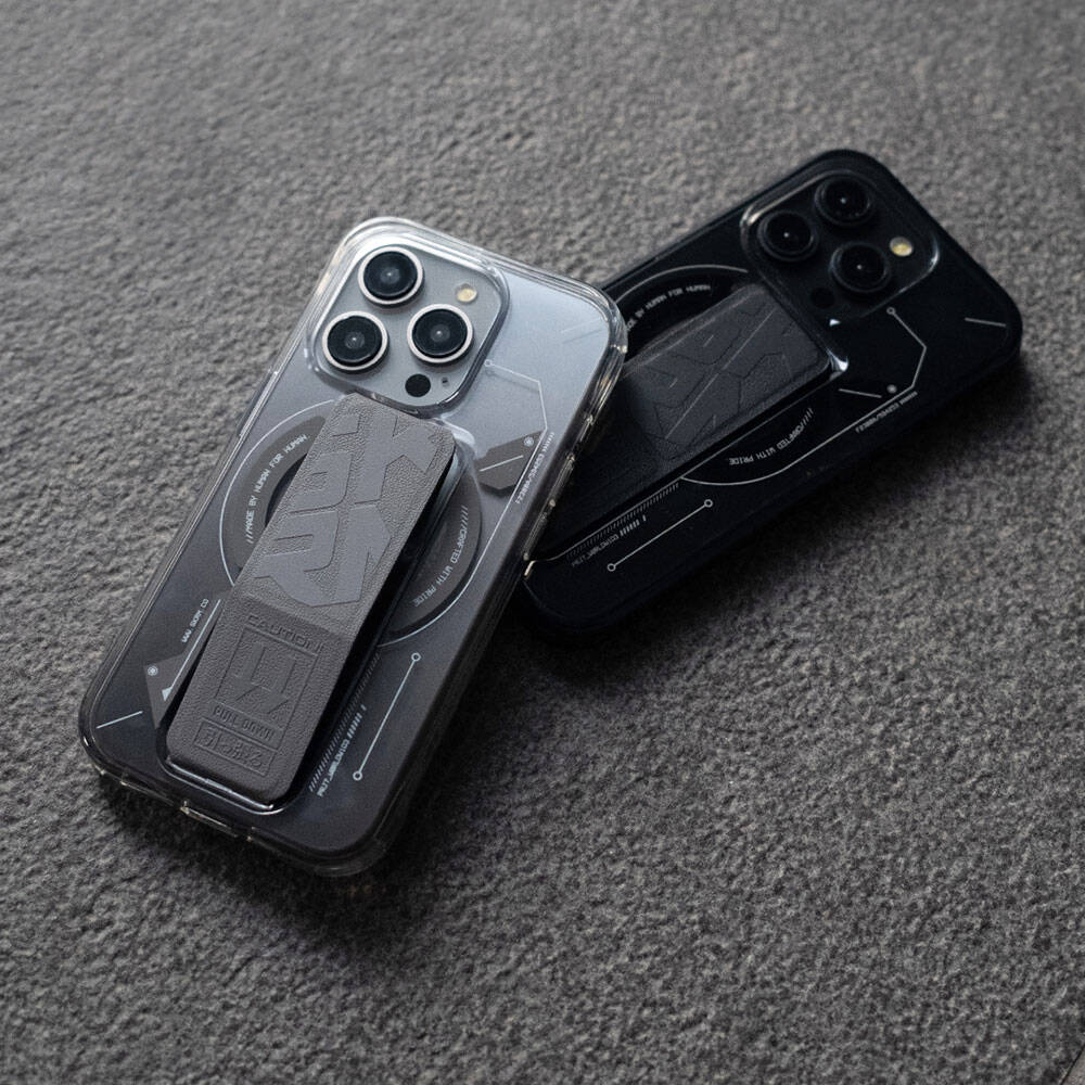 Apple iPhone 15 Pro Max Case M-safe Charging Feature Technology Patterned Stand Skinarma Helio Cover Black