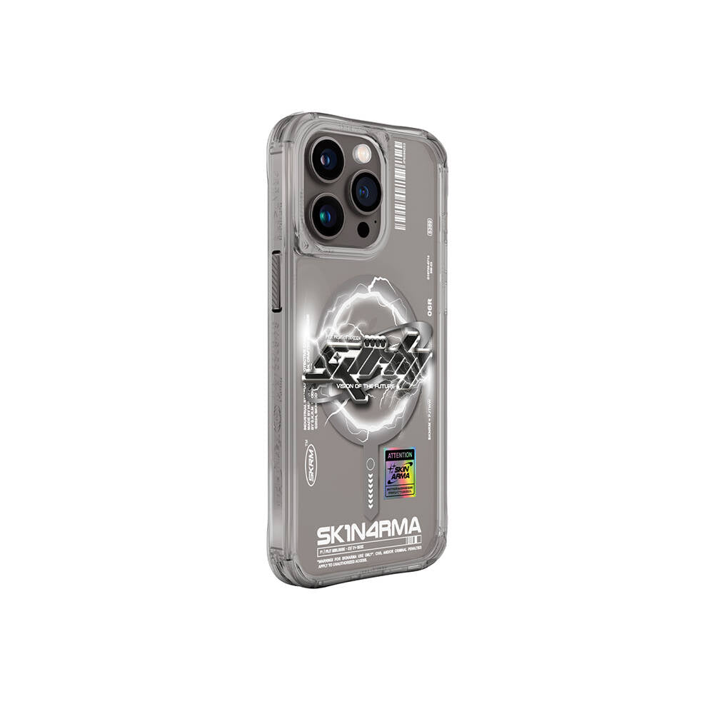 Apple iPhone 15 Pro Max Case M-safe Charging Feature Text Patterned SkinArma Bolt Cover Gray