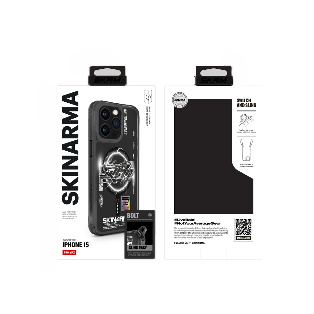 Apple iPhone 15 Pro Max Case M-safe Charging Feature Text Patterned SkinArma Bolt Cover Gray