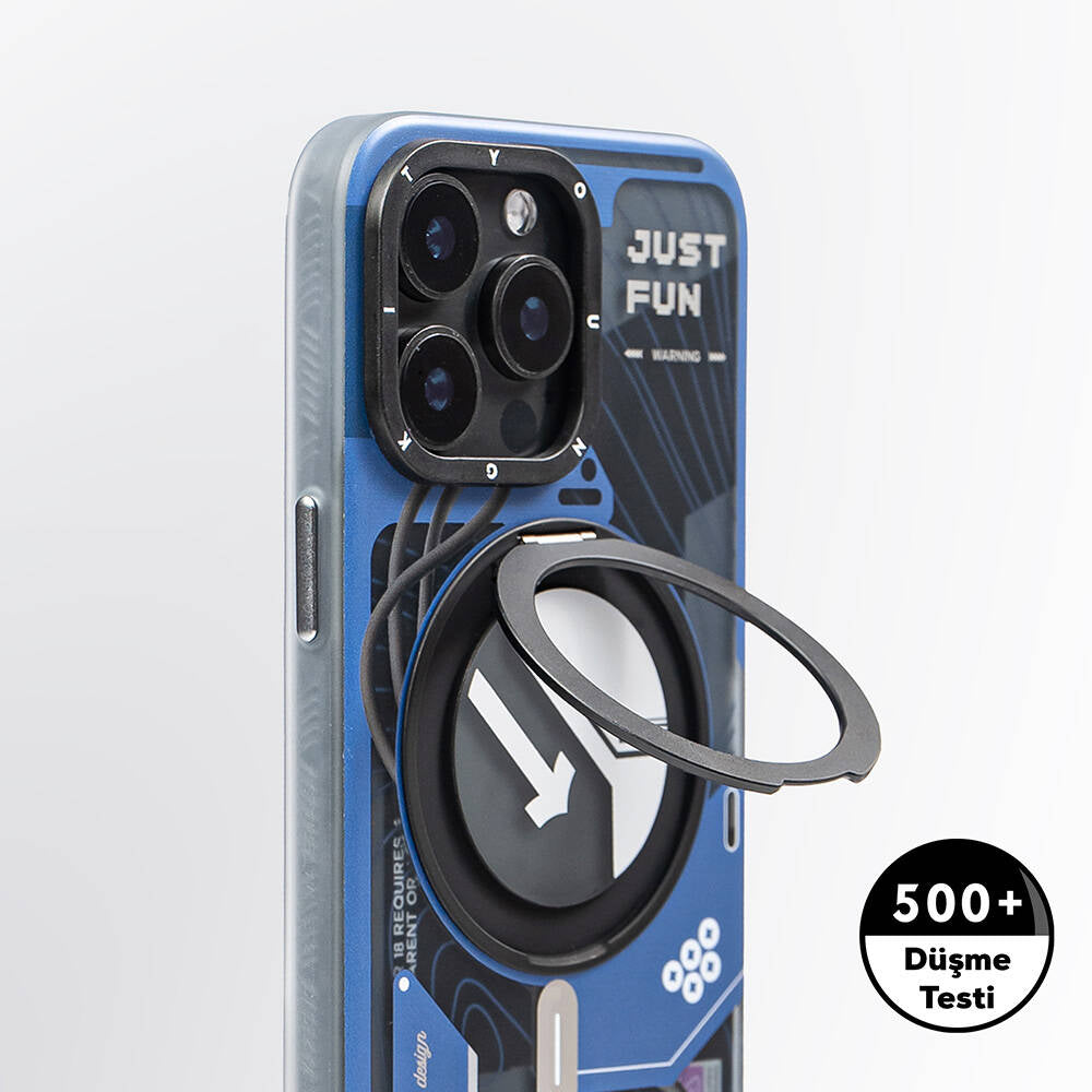 Apple iPhone 15 Pro Max Kılıf M-safe Şarj Özellikli Youngkit 360° Standlı Starship Serisi Kapak Beyaz