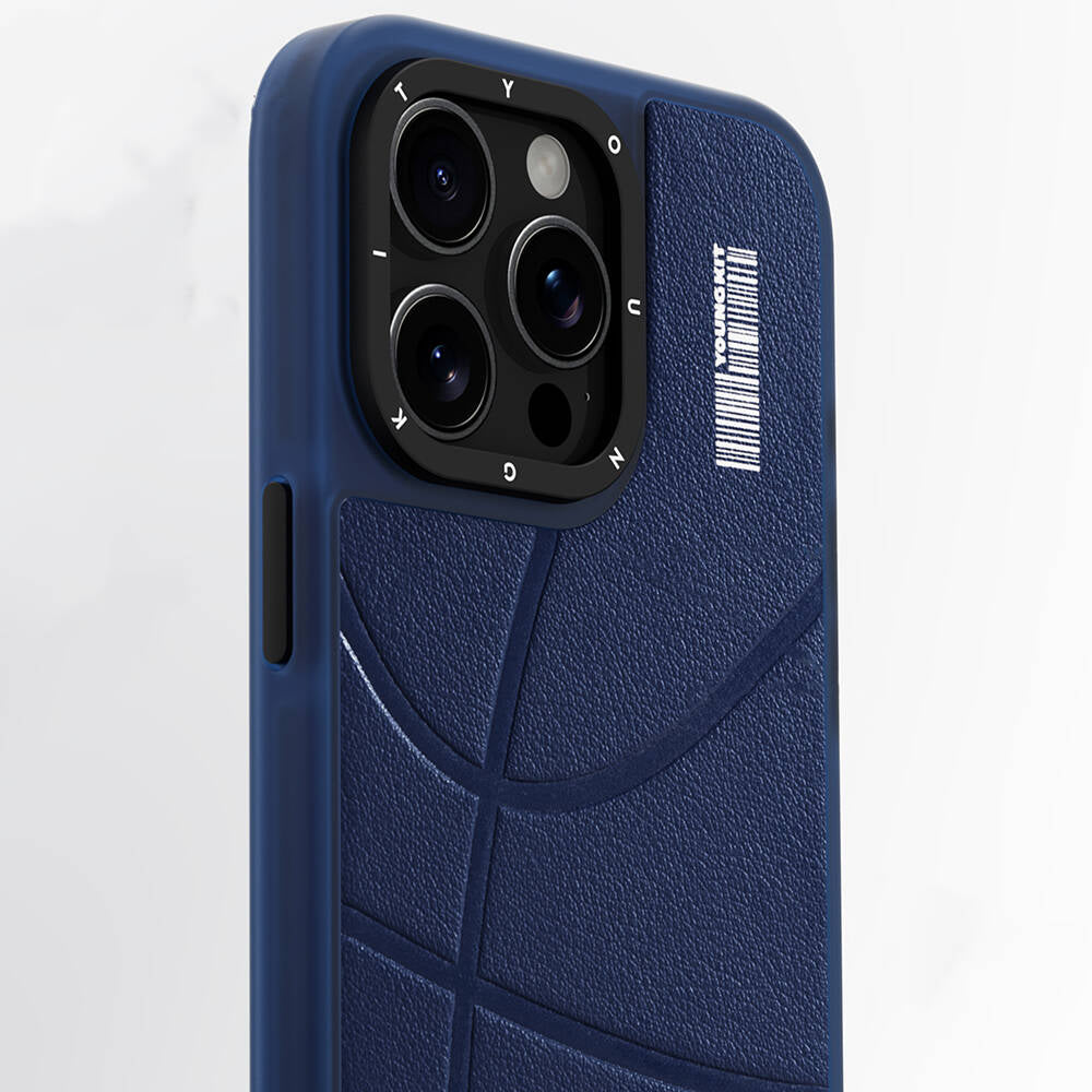 Apple iPhone 15 Pro Max Case M-safe Charging Feature Youngkit Backboard Series Leather Cover Blue