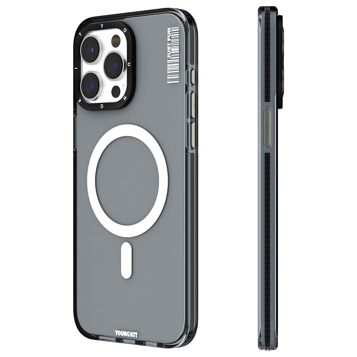 Apple iPhone 15 Pro Max Case M-safe Charging Feature YoungKit Crystal Color Series Cover Black