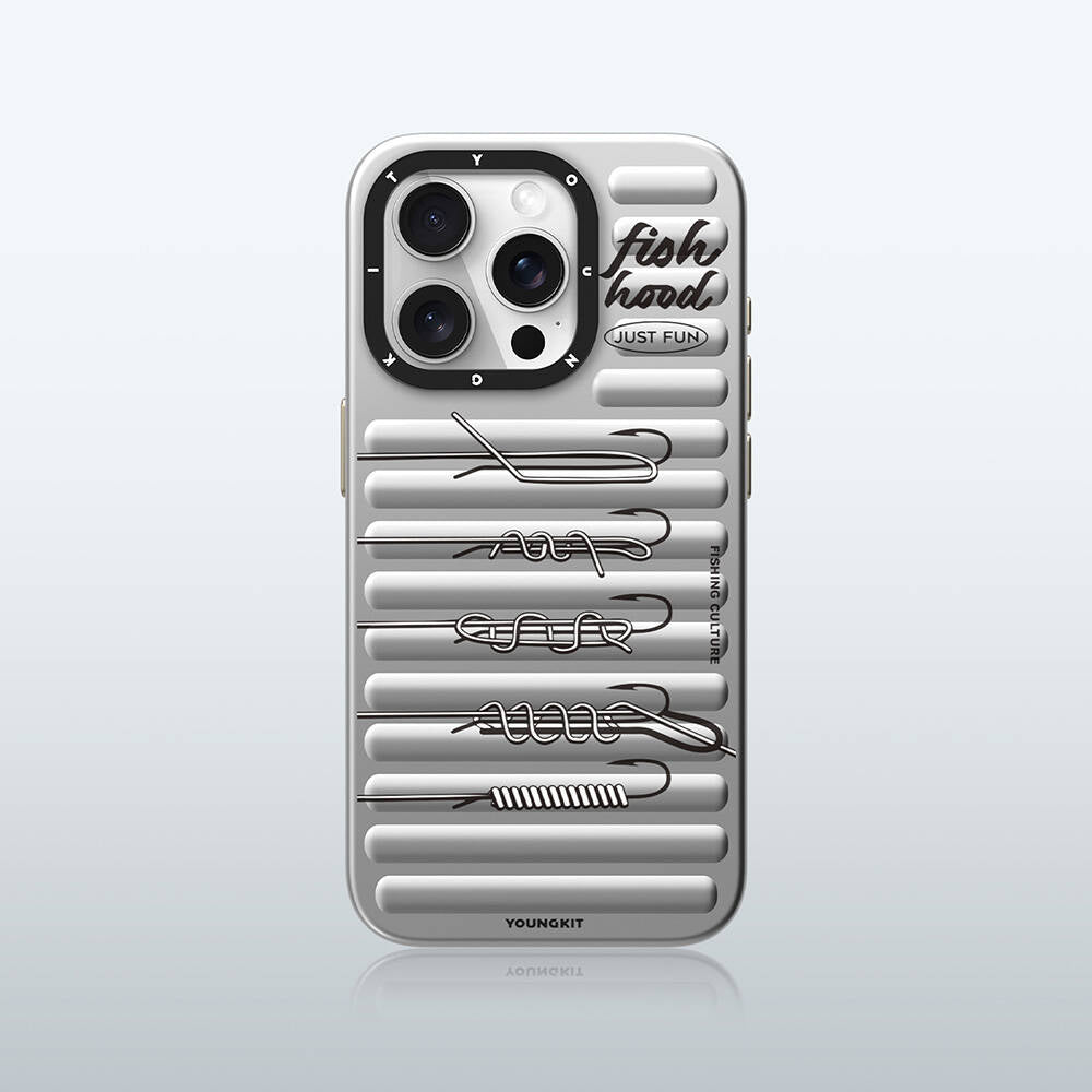 Apple iPhone 15 Pro Max Kılıf M-safe Şarj Özellikli Youngkit Fishing Serisi Kapak Gri
