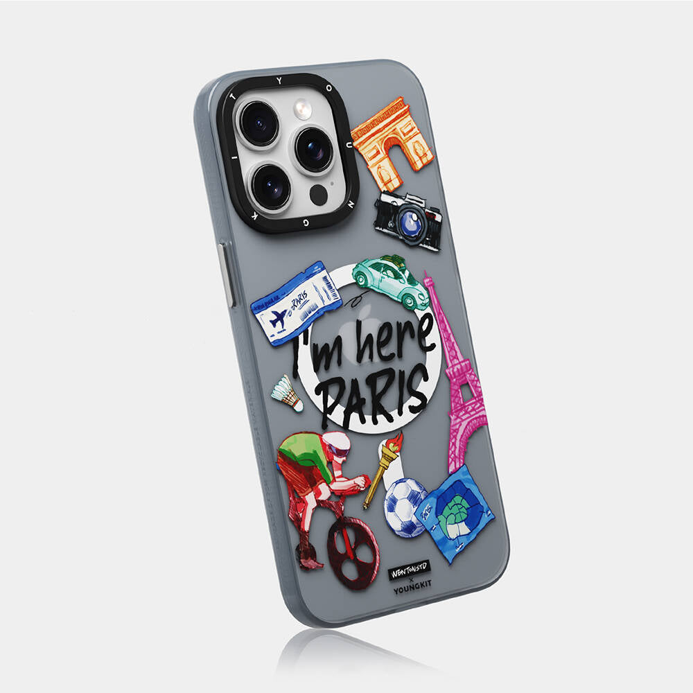 Apple iPhone 15 Pro Max Kılıf M-safe Şarj Özellikli Youngkit in Paris Serisi Kapak Gri