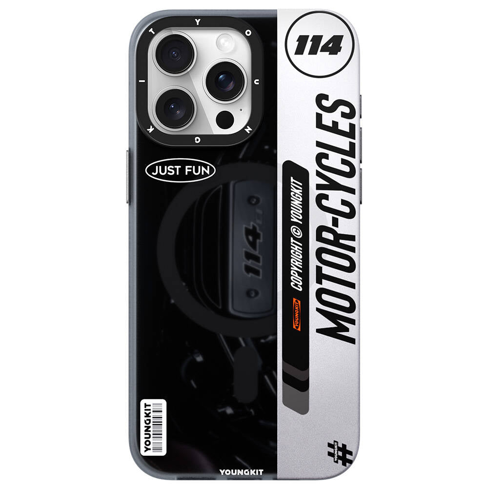 Apple iPhone 15 Pro Max Case M-safe Charging Feature Youngkit Motorcycle Legend Series Cover Black