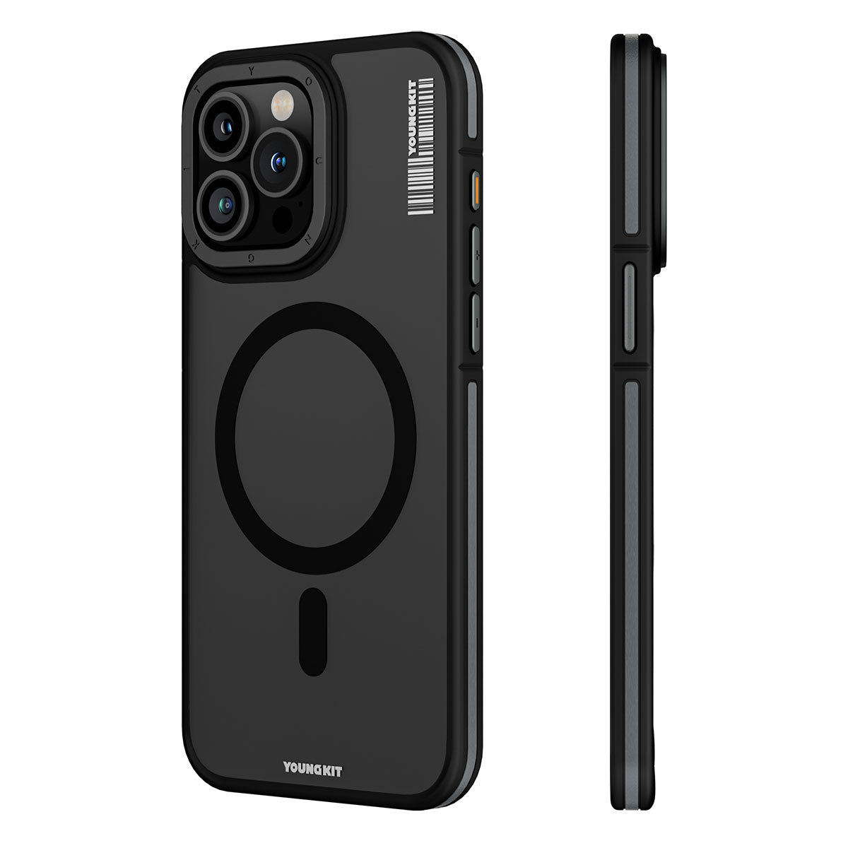 Apple iPhone 15 Pro Max Case M-safe Charging Feature Youngkit Rock Sand Series Cover Black