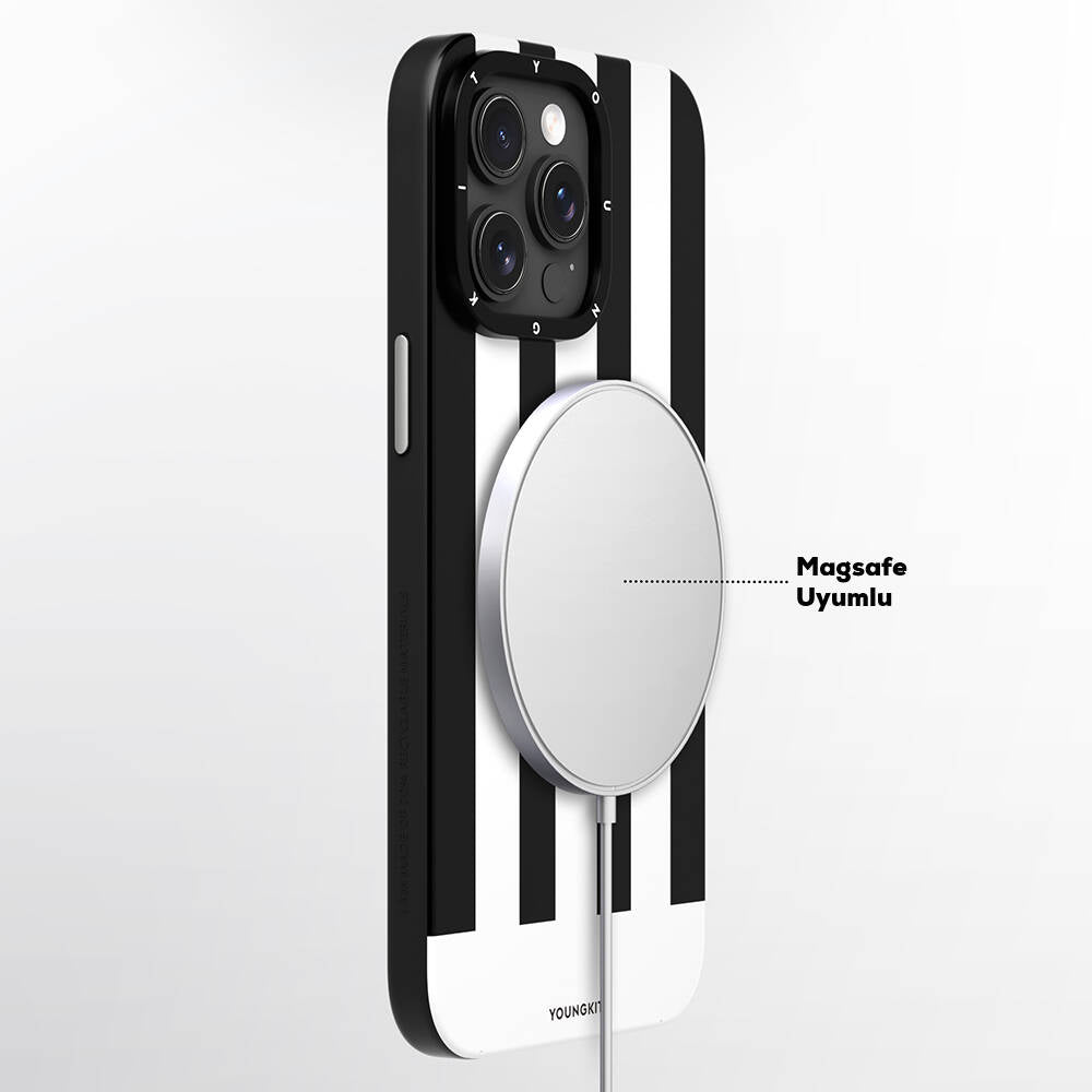 Apple iPhone 15 Pro Max Case M-safe Charging Feature Youngkit Striped Piano Keys Series Cover Black