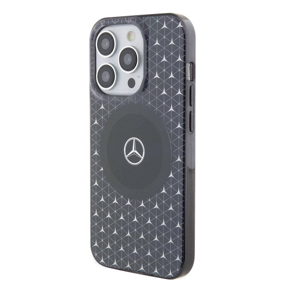 Apple iPhone 15 Pro Max Case Mercedes Benz Original Licensed M-Safe Charging Feature Dual Layer Mini Star Patterned Cover Blue