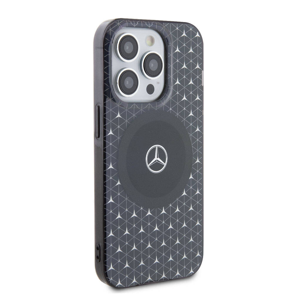 Apple iPhone 15 Pro Max Case Mercedes Benz Original Licensed M-Safe Charging Feature Dual Layer Mini Star Patterned Cover Blue