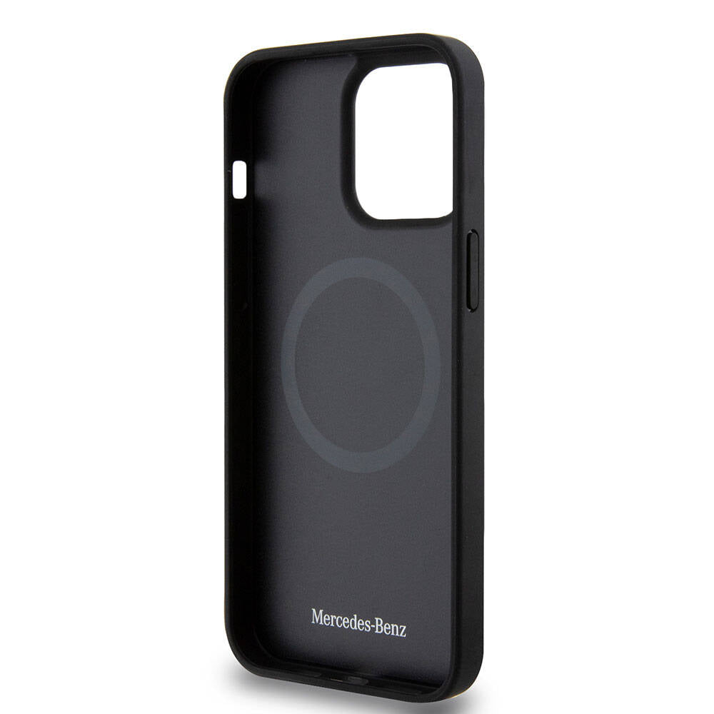 Apple iPhone 15 Pro Max Kılıf Mercedes Benz Orjinal Lisanslı M-safe Şarj Özellikli Metal Yıldız Logolu Pürüzsüz Deri Kapak Lacivert