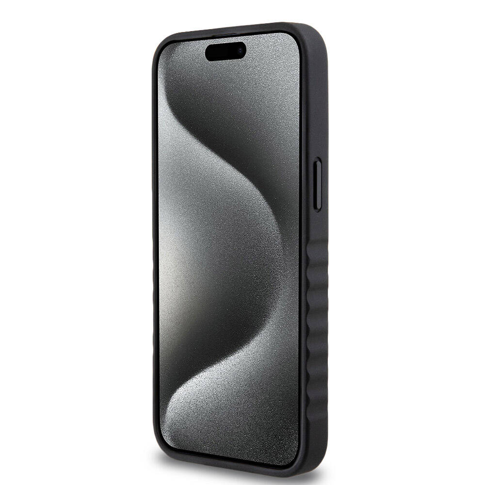 Apple iPhone 15 Pro Max Case Mercedes Benz Original Licensed Serrated Edge Design Metal Star Logo Smooth Genuine Leather Cover Black