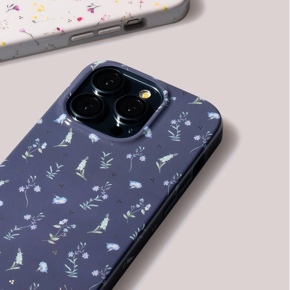 Apple iPhone 15 Pro Max Case Mini Meadow Flowers Patterned Coehl Prairie Cover Navy Blue