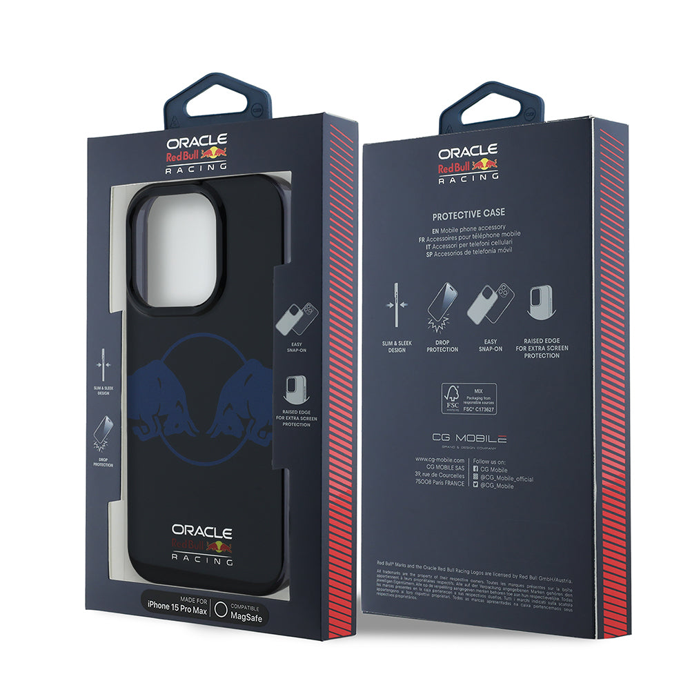 Apple iPhone 15 Pro Max Case Redbull Original Licensed M-Safe Charging Feature IML Double Bull Printed Hard PC Cover Navy Blue