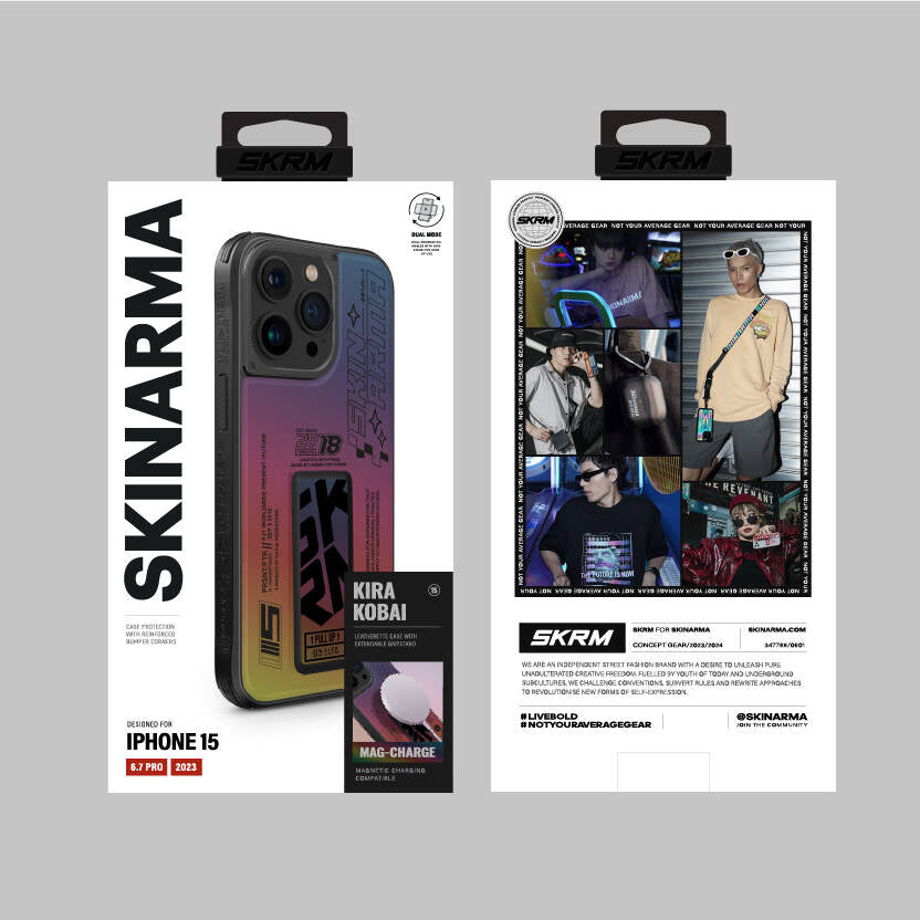 Apple iPhone 15 Pro Max Case SkinArma Holographic Design Stand Leather Look Kira Kobai Cover Colorful