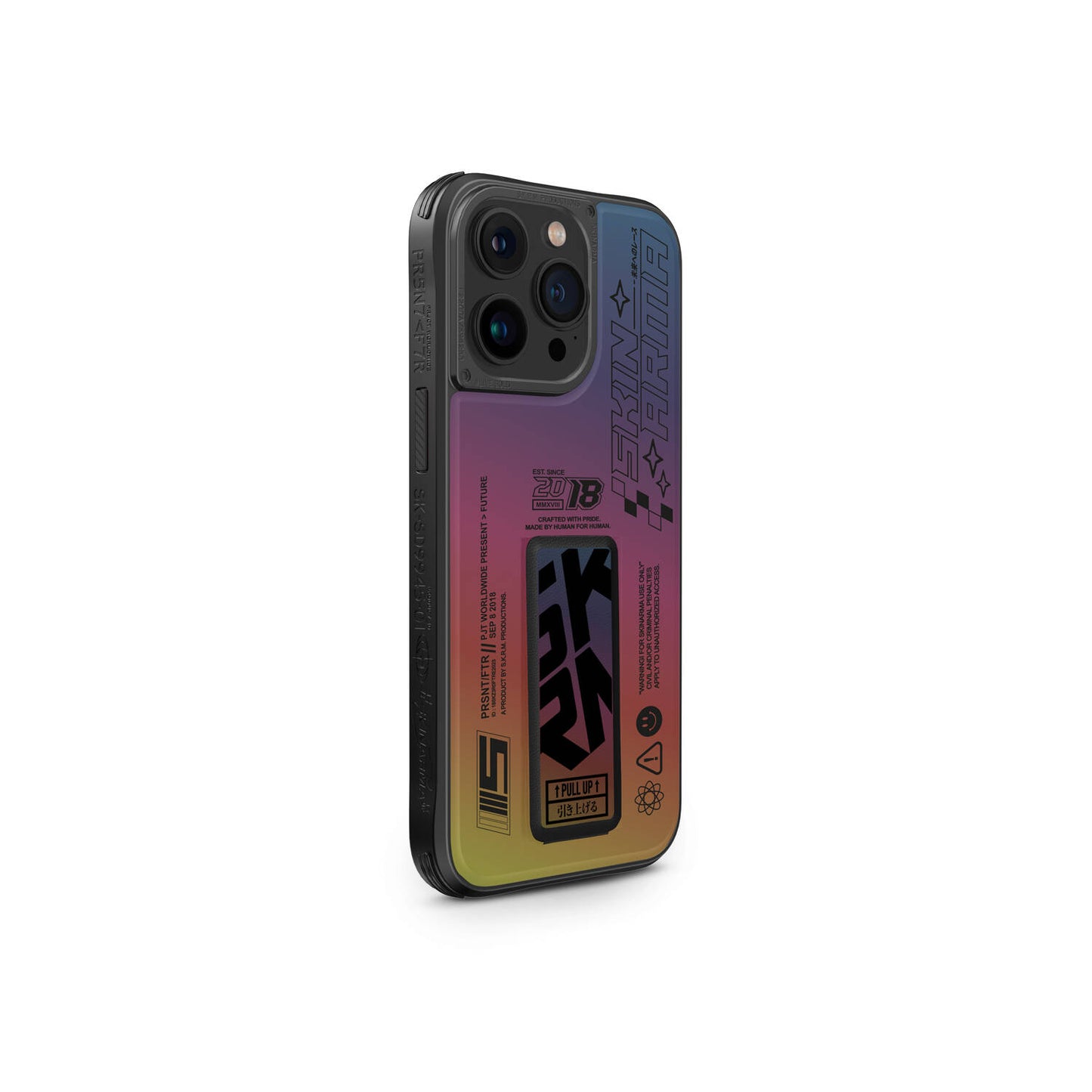 Apple iPhone 15 Pro Max Case SkinArma Holographic Design Stand Leather Look Kira Kobai Cover Colorful