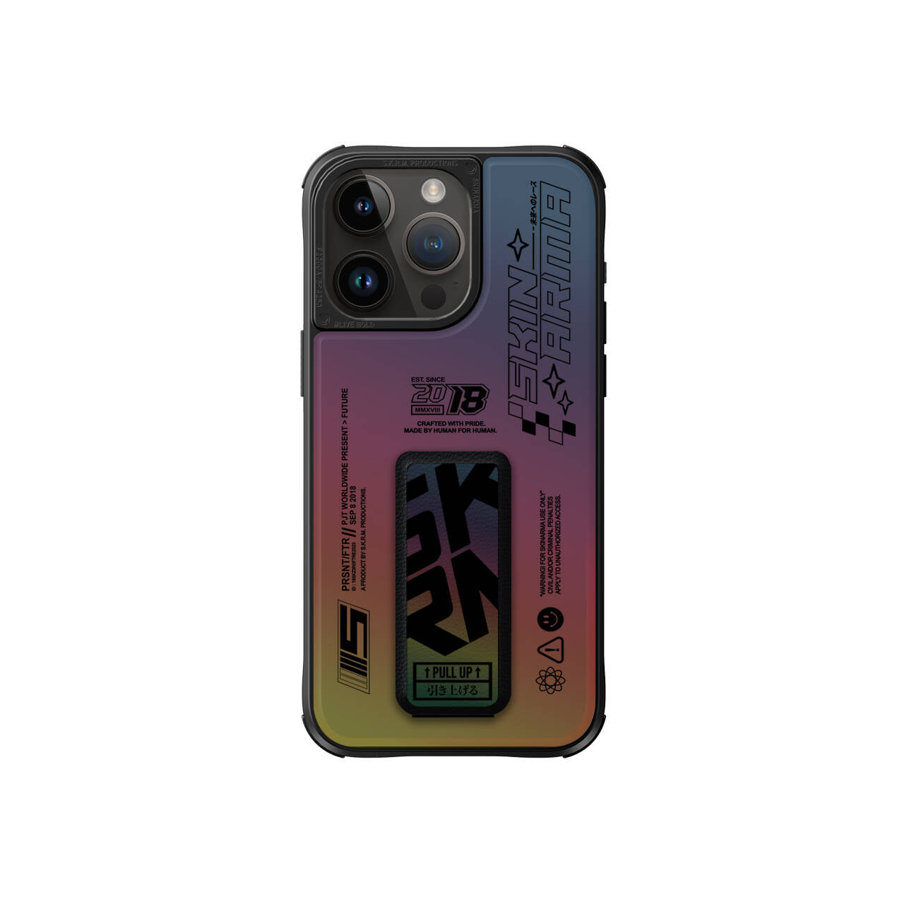 Apple iPhone 15 Pro Max Case SkinArma Holographic Design Stand Leather Look Kira Kobai Cover Colorful
