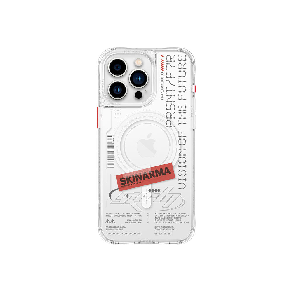 Apple iPhone 15 Pro Max Case SkinArma M-safe Charging Feature Text Patterned Airbag Design Orion Cover Colorless