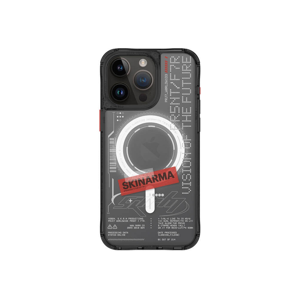 Apple iPhone 15 Pro Max Case SkinArma M-safe Charging Feature Text Patterned Airbag Design Orion Cover Black