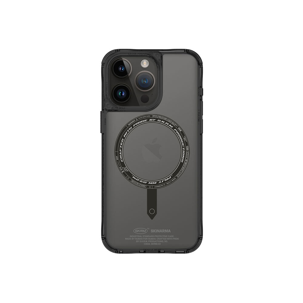 Apple iPhone 15 Pro Max Case SkinArma Transparent Airbag Design M-safe Charging Feature Saido Cover Black