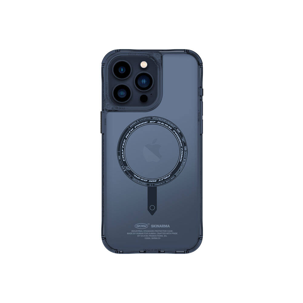 Apple iPhone 15 Pro Max Case SkinArma Transparent M-safe Charging Feature Kado Card Holder Saido Cover Blue