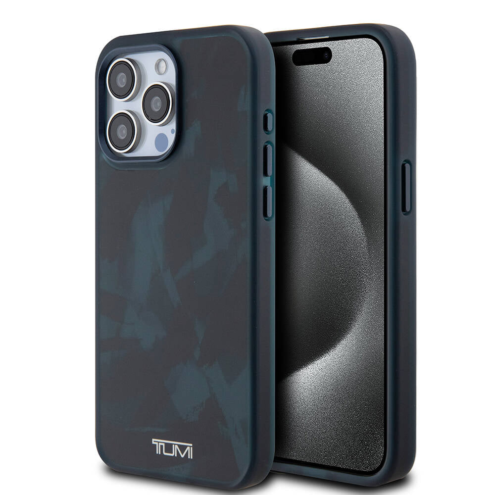 Apple iPhone 15 Pro Max Case TUMI Original Licensed M-safe Charging Feature Frosted Transparent Brush Camouflage Patterned Cover Black