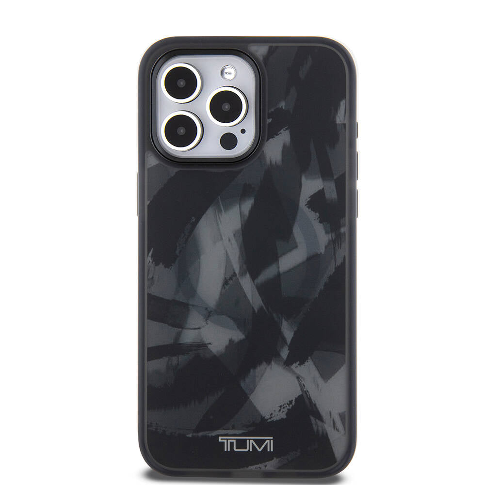 Apple iPhone 15 Pro Max Case TUMI Original Licensed M-safe Charging Feature Frosted Transparent Brush Camouflage Patterned Cover Black