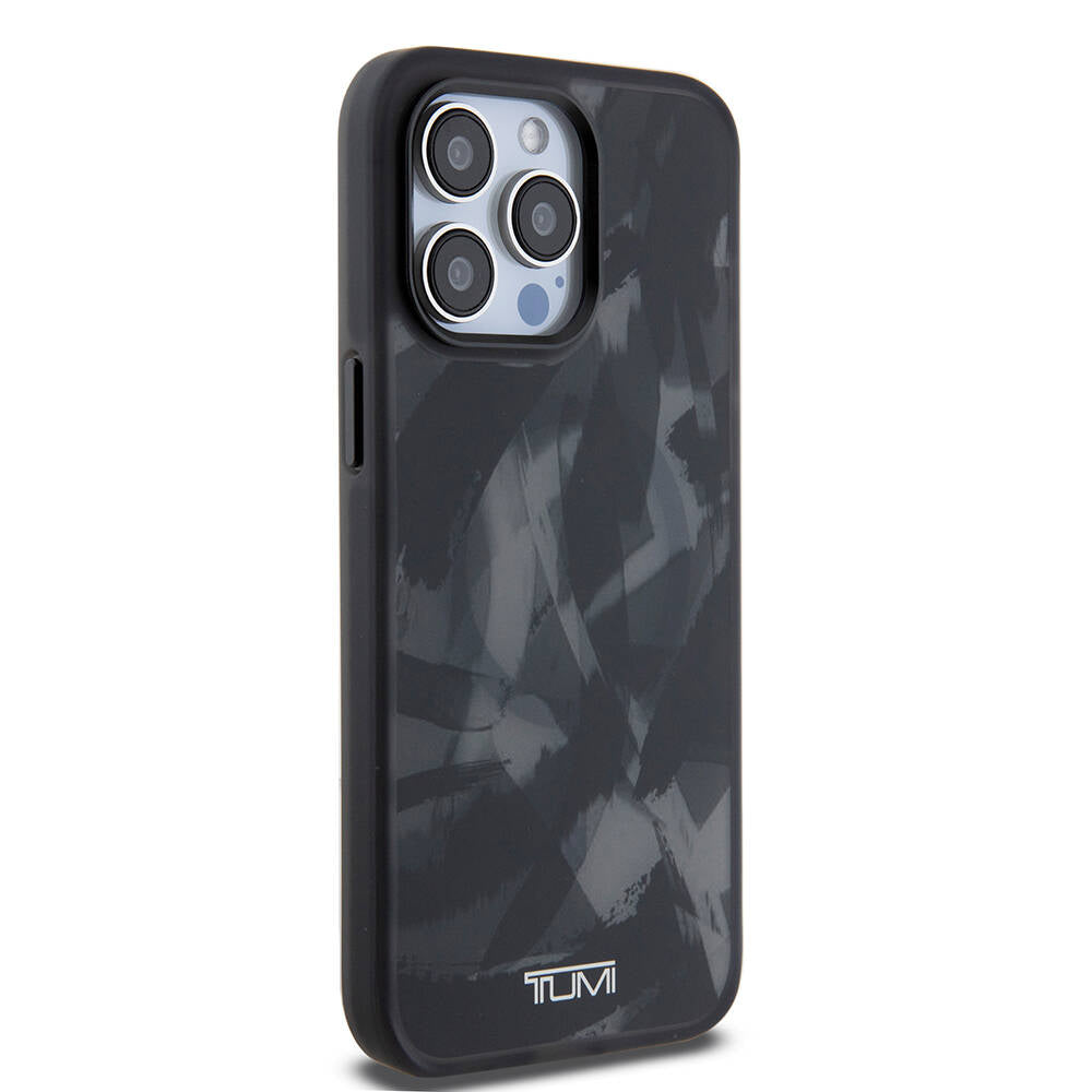 Apple iPhone 15 Pro Max Case TUMI Original Licensed M-safe Charging Feature Frosted Transparent Brush Camouflage Patterned Cover Black