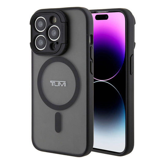 Apple iPhone 15 Pro Max Kılıf TUMI Orjinal Lisanslı M-safe Şarj Özellikli Kamera Standlı Buzlu Mat Kapak Siyah