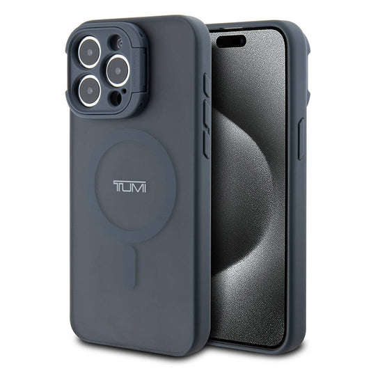 Apple iPhone 15 Pro Max Kılıf TUMI Orjinal Lisanslı M-safe Şarj Özellikli Kamera Standlı Buzlu Mat Kapak Mavi