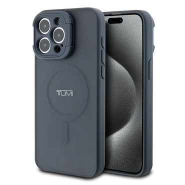 Apple iPhone 15 Pro Max Kılıf TUMI Orjinal Lisanslı M-safe Şarj Özellikli Kamera Standlı Buzlu Mat Kapak Siyah