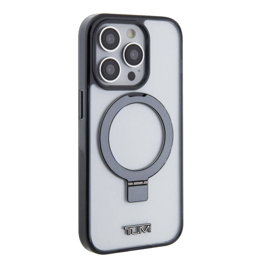 Apple iPhone 15 Pro Max Kılıf TUMI Orjinal Lisanslı M-safe Şarj Özellikli Metal Logolu Ring Standlı Silikon Kapak Beyaz